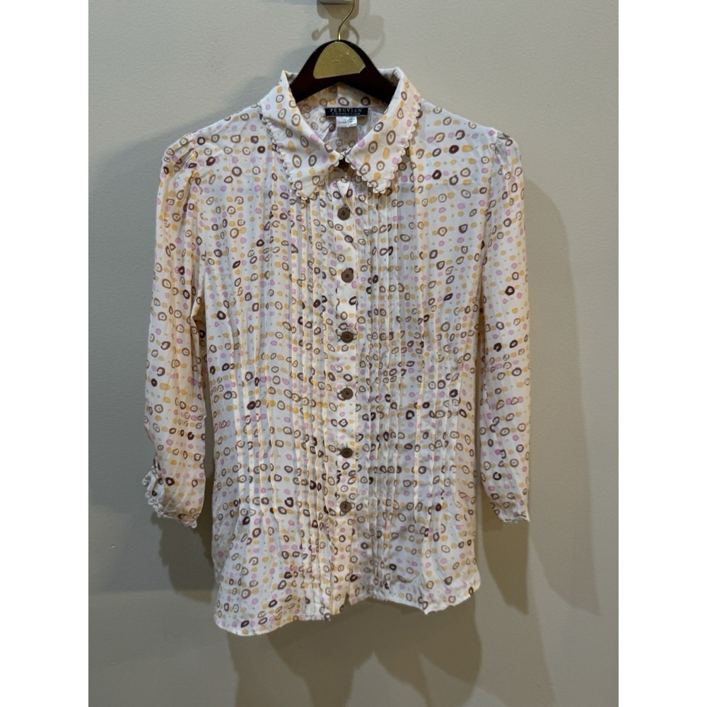 Peruvian Connection Silk Geometric Button Down Bl… - image 2